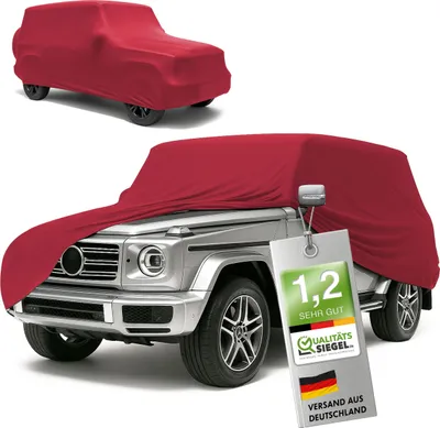 Immagine prodotto di Copertura premium Walser per auto, da utilizzare in ambienti interni, modello "Stretch Plus", . Copertura per auto da interno, telo protettivo per auto, telo in tessuto, ideale per garage. Taglia: SUV/VAN, colore: rosso