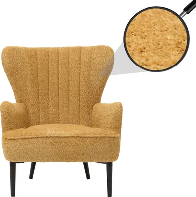Immagine prodotto di Poltrona HWC-K37, poltrona cocktail/orecchia poltrona imbottita retro vintage tessuto ciniglia (500g/m²) Oeko-Tex ~ giallo