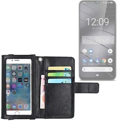 Produktbild von K-S-Trade Handy Hülle Schutz Hülle Kompatibel mit Gigaset GS290 Case mit Displayschutz / Schutzfolie Flip Cover Wallet case Etui Hülle schwarz