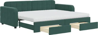 Produktbild von vidaXL Tagesbett Ausziehbar mit Schubladen Dunkelgrün 90x200 cm Samt