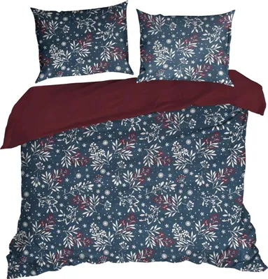 Produktbild von EUROFIRANY - Weihnachtsbettwäsche - Bettbezug 220 x 200 cm - Baumwolle - blau rot - 2x Kissenbezug 80 x 70 cm