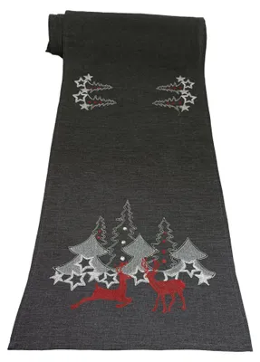 Produktbild von Weihnachten Tischläufer 40x225 cm Anthrazit Tischdecke Stickerei Hirsch Weihnachtsdeko