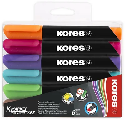 Produktbild von Permanentmarker XP2 3-5mm Keilspitze Set mit 6 Farben Packung mit 9 Stück