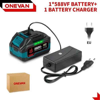 Produktbild von Lithium-Ionen Akku 18V - 588VF Werkzeugakku - 22900 mAh - Wiederaufladbar - 1x Akku + Ladegerät - Für Schlagschrauber/Kettensäge - Rot