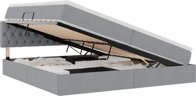 Image de Lit avec rangement et matelas Gris clair 200 x 200 cm