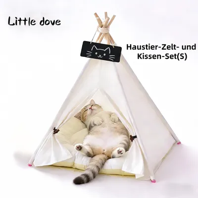 Produktbild von Haustierzelt-Set (S) mit Kissen – Gemütliches Heim für Katzen & Hunde, komfortabler Schlafplatz, einfach aufzubauen