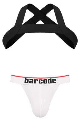 Immagine prodotto di Barcode Berlin - Intimo da Uomo Sospensorio - Multipack 1x Cosme Jockstrap White + Harness Matt Black - Taglia XL