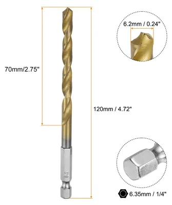 Spiralbohrer 6,2 mm, Titan beschichtet, HSS, für Holz/Metall/Kunststoff