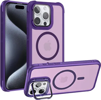 Produktbild von Conie MagSafe Schutzhülle für iPhone 15 Pro Max Hard Case Kunststoff Kamera Schutz Cover Hülle magnetisch mit Ständer in Lila