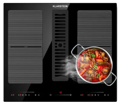 Obrázok produktu pre Klarstein indukčná varná doska s integrovaným digestorom 2 v 1, indukčná varná doska s integrovaným 60 cm digestorom, prietok vzduchu 391 m³/h, dotykové ovládanie, energetická trieda A+