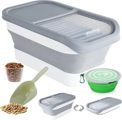Obrázok produktu pre Skladací box na krmivo s vekom a odmerkou – objem 5 kg (sivý)