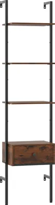 Produktbild von GOPLUS Wandmontiertes Bücherregal mit 4 Ebenen, Standregal mit Metallrahmen & Kippsicherungen, 43 x 29,5 x 177,5 cm, Rustikales Braun & Schwarz