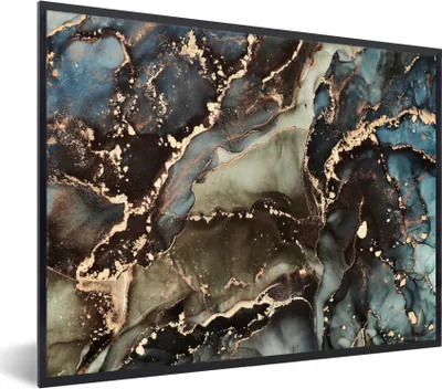 Produktbild von MuchoWow® Gerahmtes Poster Marmor - Gold - Grün 80x60 cm - Poster mit Schwarzem Bilderrahmen Wandposter Rahmen Foto Bilder - Schwarzem - Mit Gestell