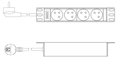 Produktbild von Digitus 10" Steckdosenleiste mit Aluminiumprofil, 4-fach CEE 7/5 Steckdosen, 1U, Rackmount, Horizontal, Aluminium, 4 AC-Ausgänge, Typ E