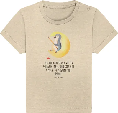 Produktbild von Mr. & Mrs. Panda Babyshirt Pinguin Mond 6. - 12. Monat - Natural Raw - Geschenk, schlafen, Kinder Oberteil, Süßigkeiten, T-Shirt Baby, Top, , Spruch, Jerseyshirt