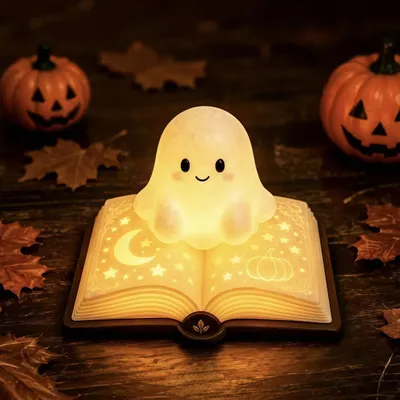 Produktbild von Halloween Geisterstatue Nachtlicht,Niedliche Bücher Geisterleselampe,Halloween-Dekoration,3D-LED-Nachtlicht für Schlafzimmer,Party,Regal (11cm)