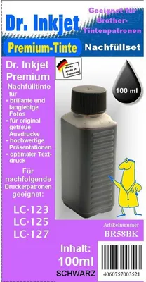 Produktbild von BR58BK - Black - Dr.Inkjet Premium Nachfülltinte für Brother Druckerpatronen von LC-129 / LC-127 / LC-123 / LC-121