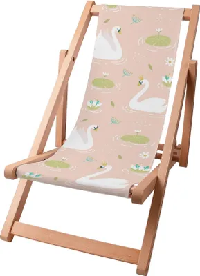 Produktbild von Dreamroots Kinder Liegestuhl klappbar Holz, bis zu 130 kg, Sonnenliege klappbar mit 3-stufiger Neigungsregulierung der Rückenlehne, Elegant Swans
