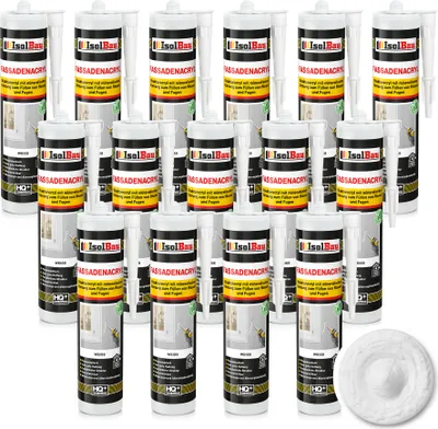 Produktbild von Isolbau Fassaden-Acryl - 15 x 300 ml Acryl-Dichtstoff mit Körnung zum Füllen von Rissen & Fugen im Innen- & Außenbereich - Weiß
