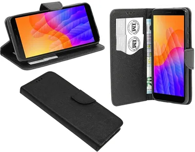 Produktbild von Buch Tasche "Fancy" kompatibel mit Huawei Y5P Handy Hülle Etui Brieftasche Schutzhülle mit Standfunktion, Kartenfach Schwarz