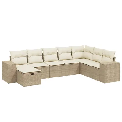 Produktbild von vidaXL 8-tlg. Garten-Sofagarnitur mit Kissen Beige Poly Rattan