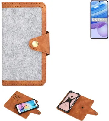 Produktbild von K-S-Trade Handyhülle kompatibel mit Xiaomi Redmi 10X Pro Schutzhülle Filz-Hülle Kunst-Leder hellgrau braun (1x)