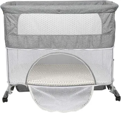 Productafbeelding van Cododo wieg voor baby's, in hoogte verstelbaar, babybed met zachte matras en muggennet, 4 wielen, voor baby's van 1 tot 36 maanden (113 x 66 x 84 cm, grijs)