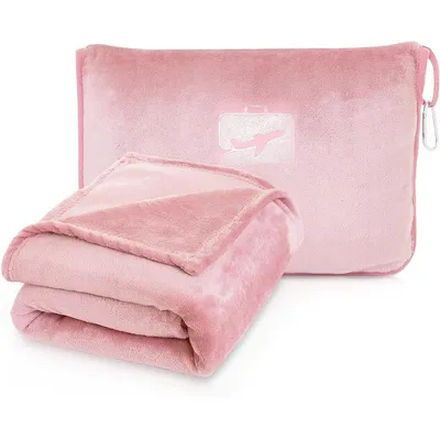 Produktbild von Faltbare Flanell-Reisedecke, rosa, 127x152 cm, mit Reißverschlusstasche und Vakuumverpackung, für Flugzeugbüros