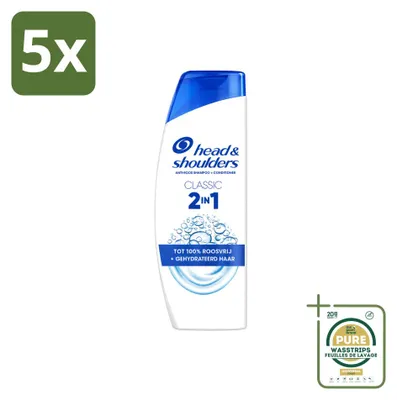 Obrázek produktu pro 5 kusů šamponu Head & Shoulders 2 v 1 Classic, proti lupům, 300 ml - balení