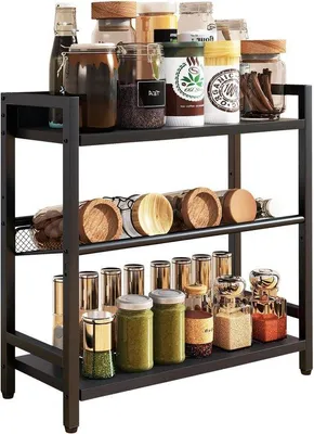 Immagine prodotto di Scaffale portaspezie industriale a 3 ripiani per l'ambiente di lavoro - Organizer per cucina, ufficio, soggiorno - Nero TLJ021B
