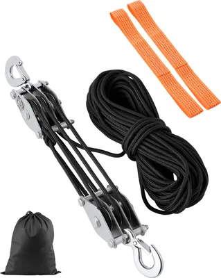 Produktbild von VEVOR Flaschenzug mit 2 T Bruchfestigkeit, 30 m, 5:1 Hubkraft, Hochleistungs-Seilzug mit 2 weichen Schlaufen, Metallrad-Lagerstruktur, Umlenkrolle Universalseilzug zum Heben schwerer Gegenstände