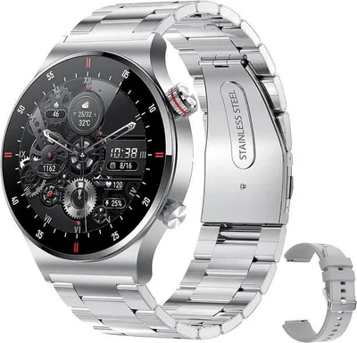Produktbild von NFC Bluetooth Call Smartwatch Vollbild-GPS-Sportarmband Wasserdichtes EKG-Gesundheitsmonitor-Smartwatch fš¹r iOS Android, silberfarbener Stahl + Silikonarmband