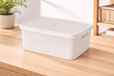 Produktbild von Box mit Deckel Aufbewahrungsbox Kunststoff 13L weiß L39xB28xH15cm