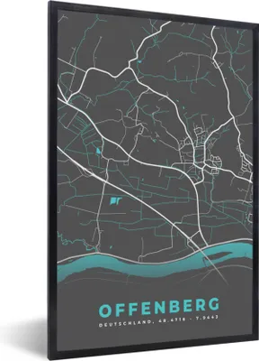 Produktbild von MuchoWow® Gerahmtes Poster Stadtplan - Offenberg - Deutschland - Karte 20x30 cm - Poster mit Schwarzem Bilderrahmen Wandposter Rahmen Foto Bilder - Drucken - Bilder Poster im Rahmen