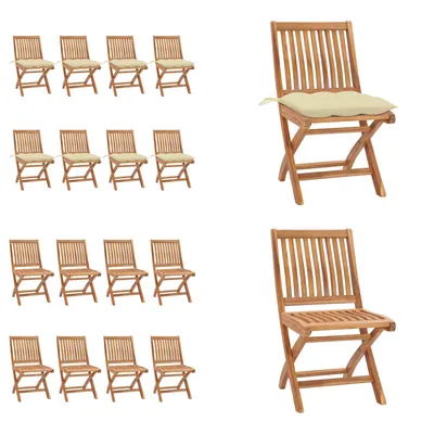 Produktbild von vidaXL Klappbare Gartenstühle mit Kissen 8 Stk. Massivholz Teak - Gartenstuhl - Gartenstühle - Holzstuhl - Holzstühle