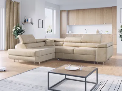 Produktbild von Ecksofa L-Form Couch mit Schlaffunktion und Verstellbare Kopfstützen - GUSTAW - Beige  - Links