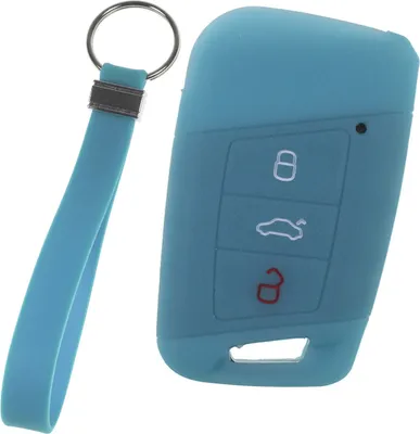 Produktbild von Auto Schlüssel Silikon Schutz Hülle + Schlüsselband Fluoreszierend Blau Kompatibel mit VW Passat B8 Arteon Skoda Kodiaq 3 Tasten KEYLESS SMARTKEY