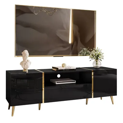 Produktbild von ONYX TV-Schrank auf goldenen Füßen, schwarz glänzend, 158 cm