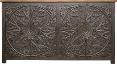Obrázek produktu pro Marrakesh vintage příborník s dvířky z masivního dřeva 190 cm vysoký jako nábytek do obývacího pokoje | Orientální dekorativní komoda Faiza černá pro stylové uložení v jídelně a ložnici