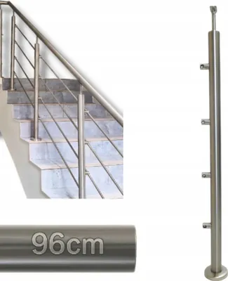 Immagine prodotto di Paletto per ringhiera - Acciaio inox - 96 x 4,24 cm - Destra - 4 maniglie assiali - Regolazione dell'angolo - Interno ed esterno - Ringhiera per scale