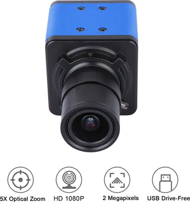 Obrázok produktu pre 1080P HD kamera Počítačová kamera Webová kamera 2 megapixely 5x optický zoom 155 stupňov široký záber Manuálne zaostrovanie Automatická kompenzácia expozície s mikrofónom USB Plug & Play na videokonferencie Online vyučovanie Chatovanie Živé vysielanie