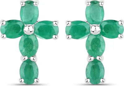 Produktbild von Vira Jewels Ohrringe Silber 925 rhodiniert Kreuz-Motiv mit echten Smaragd-Steinen