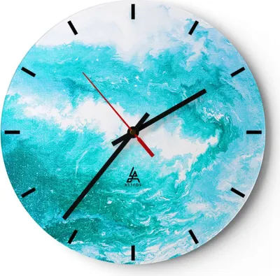 Produktbild von Wanduhr - Rund - Glasuhr - Abstraktion modern - 30x30cm - Schleichendes Uhrwerk - Lautlos - zum Aufhängen bereit - Dekoration Modern - Wanddekoration aus Glas - C3AR30x30-3801