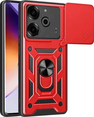 Produktbild von Hülle für Tecno Pova 6 Pro Magnetische Ring Ständer Halter Dia Kameraschutz TPU Bumper Silikon Schutzhülle Rot
