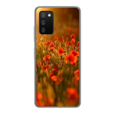 Produktbild von MuchoWow® Handyhülle Schutzhülle Hülle für Samsung Galaxy A03s Orangefarbenes Leuchten über den Mohnblumen auf dem Feld Silikon Softcase Handy Hülle - Schutz