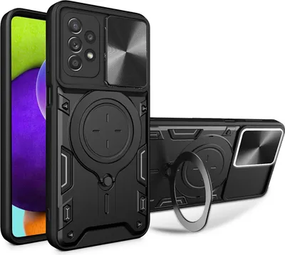 Image de Etui pour Samsung Galaxy A52 / A52s 5G étui double couche durable avec protection de l'appareil photo et anneau de support noir