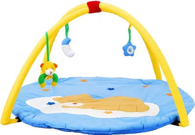 Produktbild von UNITED KIDS Krabbeldecke 'Dream Bär' mit Spielbogen Activity-Decke 88 cm Erlebnisdecke Spieldecke Spielmatte Krabbeldecke mit Spielbogen hellblau-gelb mit Bärchenmotiv