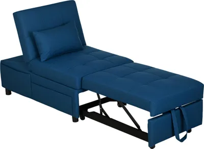 Produktbild von 3-in-1 Klappsessel mit Seitentasche, Gästebett mit Kissen, Verstellbarer Rückenlehne, Bettsessel mit Rollen, Blau