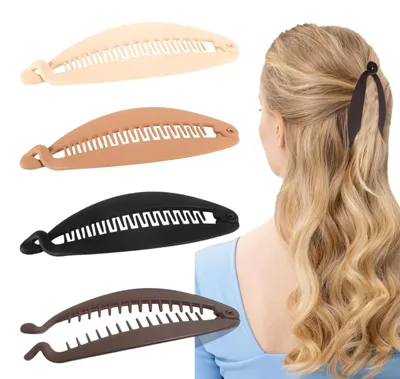 Image de Barrettes en forme de banane, lot de 4, en polycarbonate, pour cheveux épais et fins, barrettes pour femmes destinées à un usage quotidien, au travail et pour les coiffures en extérieur.
