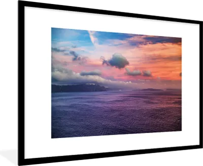 Produktbild von MuchoWow® Gerahmtes Poster Santorini Griechenland bei Sonnenuntergang 90x60 cm - Poster mit Schwarzem Bilderrahmen Wandposter Rahmen Foto Bilder - Wanddekoration - Fotos